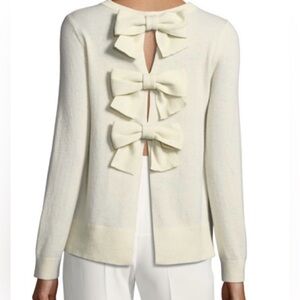 Club Monaco Cream/Ivory Sidone Crewneck Bow-Back Cashmere Sweater S